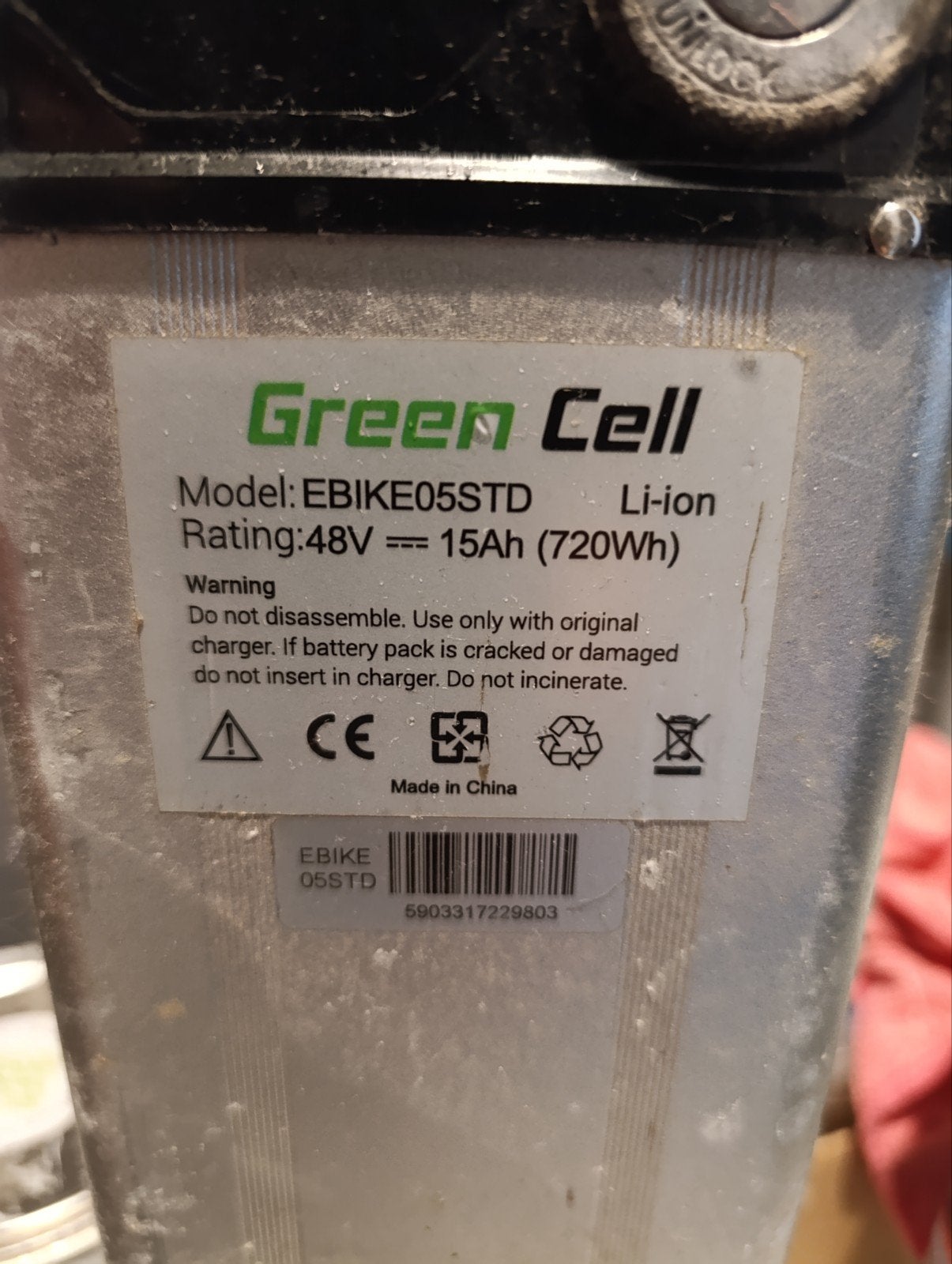 Green Cell EBIKE05STD E-bike Accu 48V 15Ah (720Wh), Gebruikt