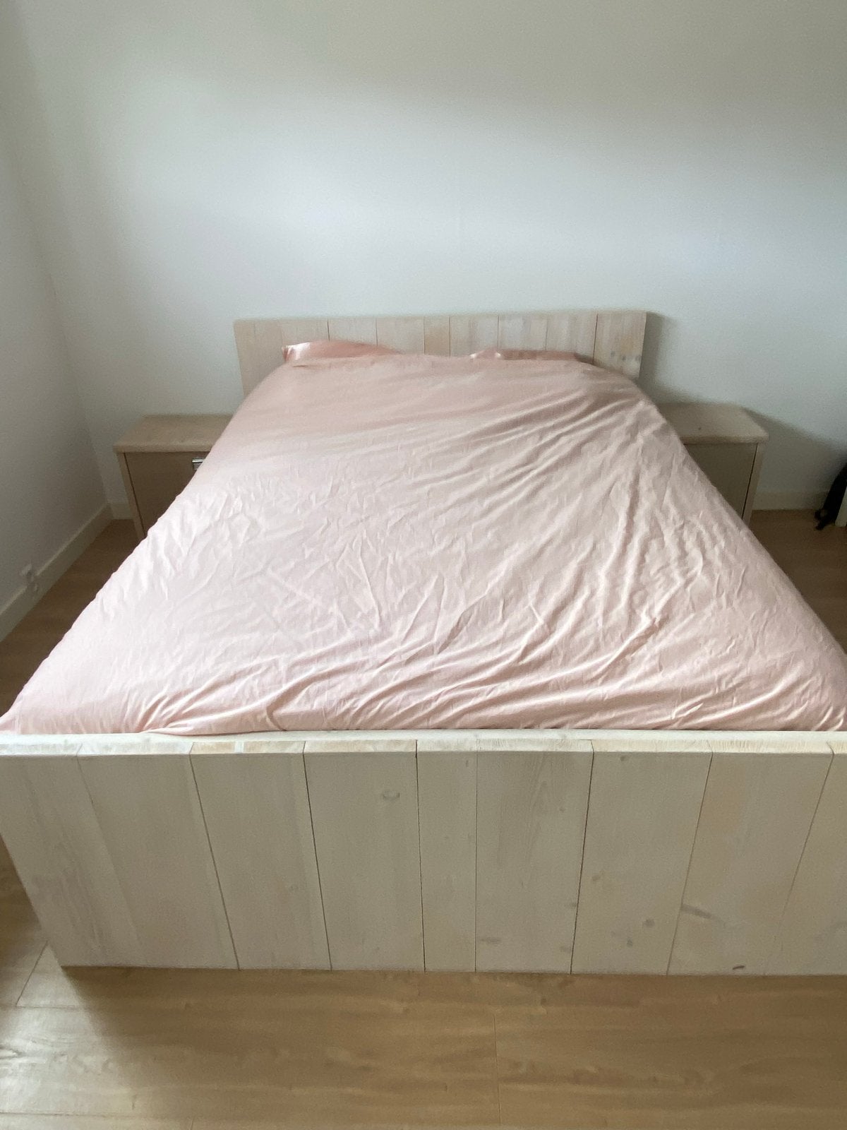Stijgerhout Bedframe met 2 nachtkastjes - Licht hout, Ophalen, Gebruikt, Overige kleuren, Tweepersoons