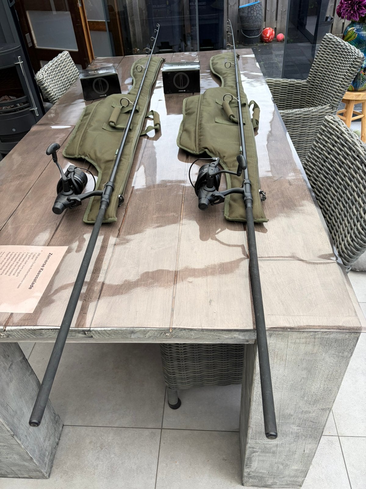 2 x shimanox2 10 feet 3lbs, 2x sigma scr baitrunner en 2x, Ophalen, Zo goed als nieuw, Molen