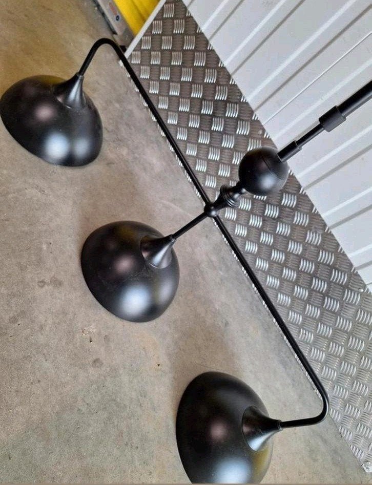 Zwarte Hanglamp Biljartlamp met 3 Kappen, Huis en Inrichting, Lampen | Hanglampen, Ophalen, Modern, Industrieel, E27 (groot), Zo goed als nieuw