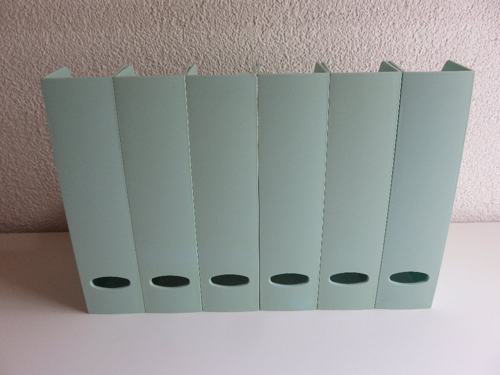6 turquoise blauwe lectuurbakken, tijdschriftencassettes, Met handvat, Modern, Lectuurbak, Ophalen of Verzenden