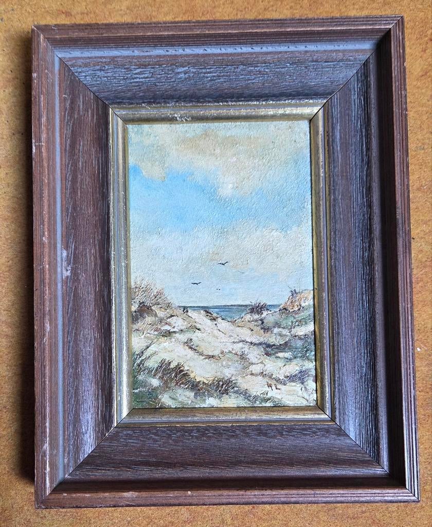 Miniatuur Schilderij Duinlandschap - Kunsthandel Joh. Jansen, Antiek en Kunst, Kunst | Schilderijen | Klassiek, Ophalen of Verzenden