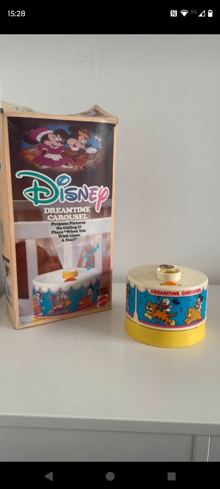 Vintage Disney Dreamtime Carousel Muziekmobiel Mattel, Kinderen en Baby's, Verzenden, Gebruikt, Mobiel, Met licht