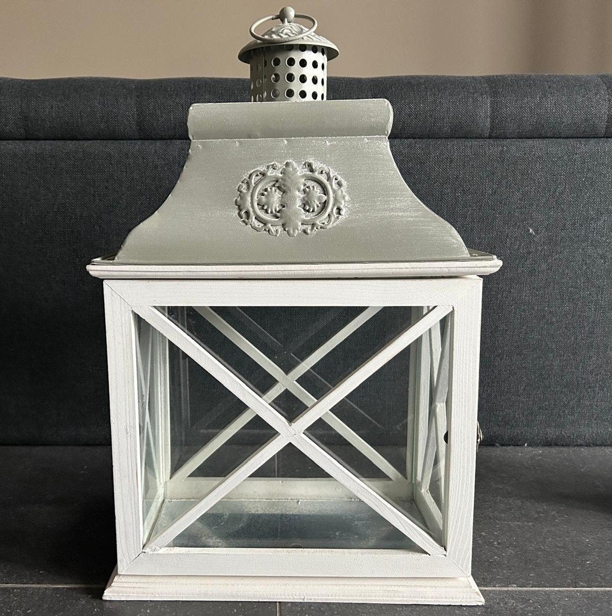 Decoratieve lantaarn wit/grijs - sfeervolle verlichting, Hout, Ophalen of Verzenden, Wit, Landelijk