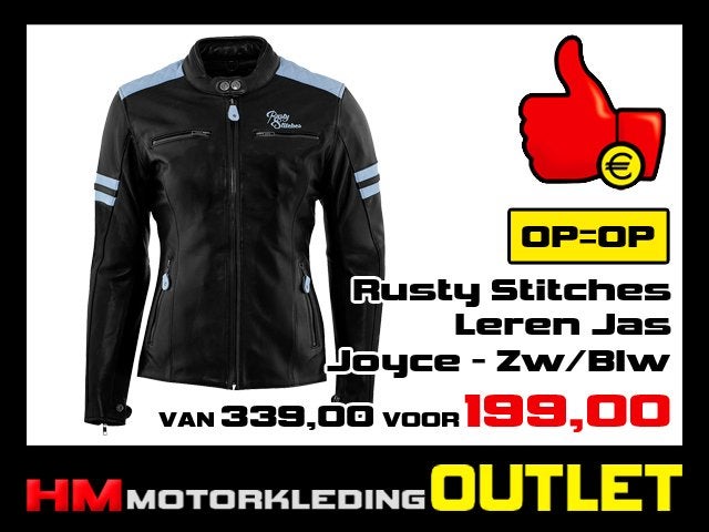 Leren Motorjas Rusty Stitches Joyce Zwart-Blauw - LADY, Info@huybersmotoren.nl, Kinderen, HM - Sale, NL