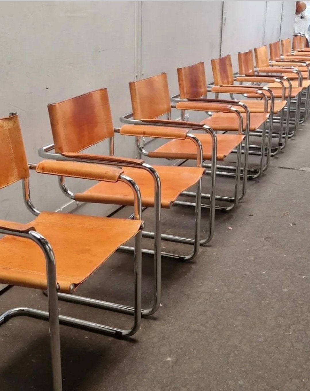 Vintage buisframe Steeline Cognac Leer & Chroom stoelen, Huis en Inrichting, Stoelen, Ophalen of Verzenden, Gebruikt, Overige kleuren