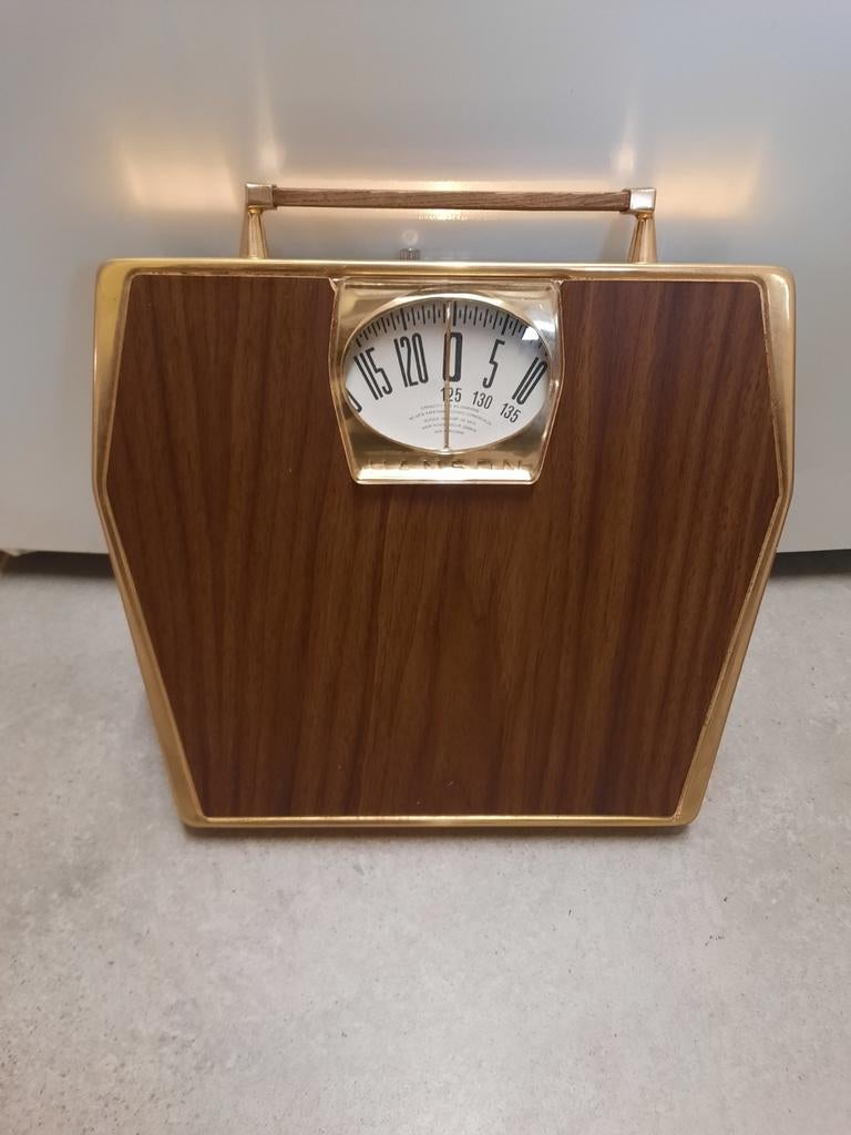 Vintage retro gold plated goud verguld hanson weegschaal, Witgoed en Apparatuur, Weegschalen, Gebruikt, Analoog, 100 kg of meer