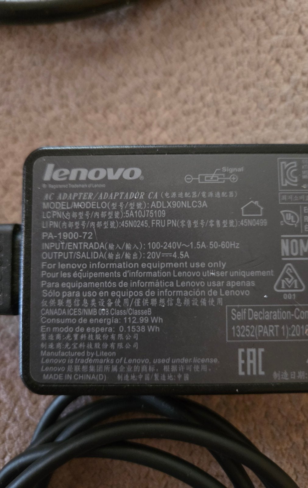 Lenovo ADLX90NLC3A 90W AC-adapter (oplader) Square Tip, Computers en Software, Ophalen of Verzenden, Zo goed als nieuw, Lenovo