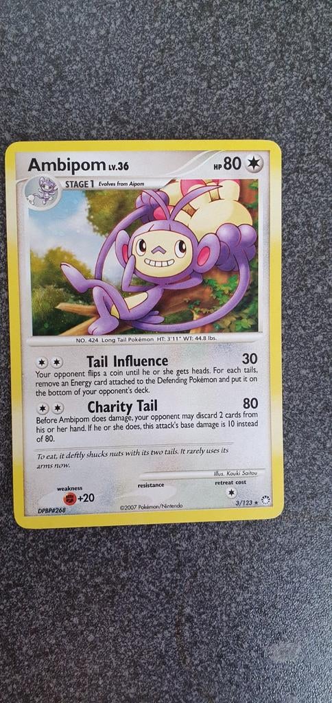Ambipom 3/123 holo pokemon kaart, Ophalen of Verzenden, Zo goed als nieuw