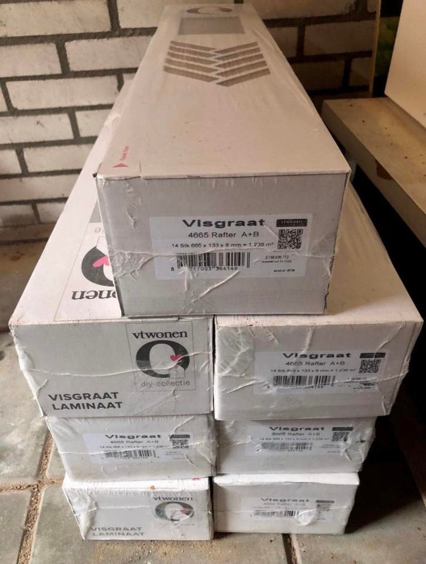 vtwonen laminaat | Rafter | visgraat | beige bruin, Doe-het-zelf en Verbouw, Vloerdelen en Plavuizen, Ophalen, 50 tot 150 cm, Nieuw