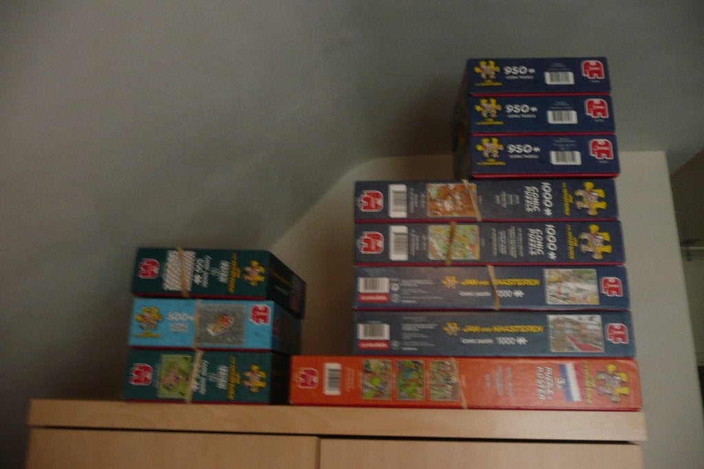 Darten Verhuizen Zwembad Jan van Haasteren JvH Jumbo puzzel, Ophalen of Verzenden, 500 t/m 1500 stukjes, Gebruikt, Legpuzzel