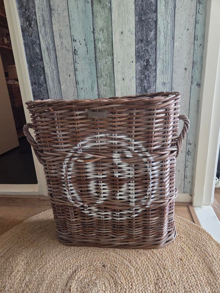 Grote rieten mand paraplu mand met handvatten en decoratie, Ophalen, Gebruikt, Mand, Riet
