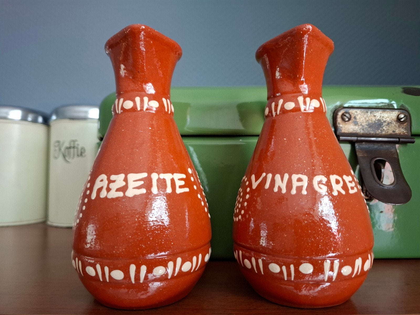 portugees olie en azijn setje aardewerk nieuw, Bruin, Natuurlijk materiaal, Nieuw, 15 cm