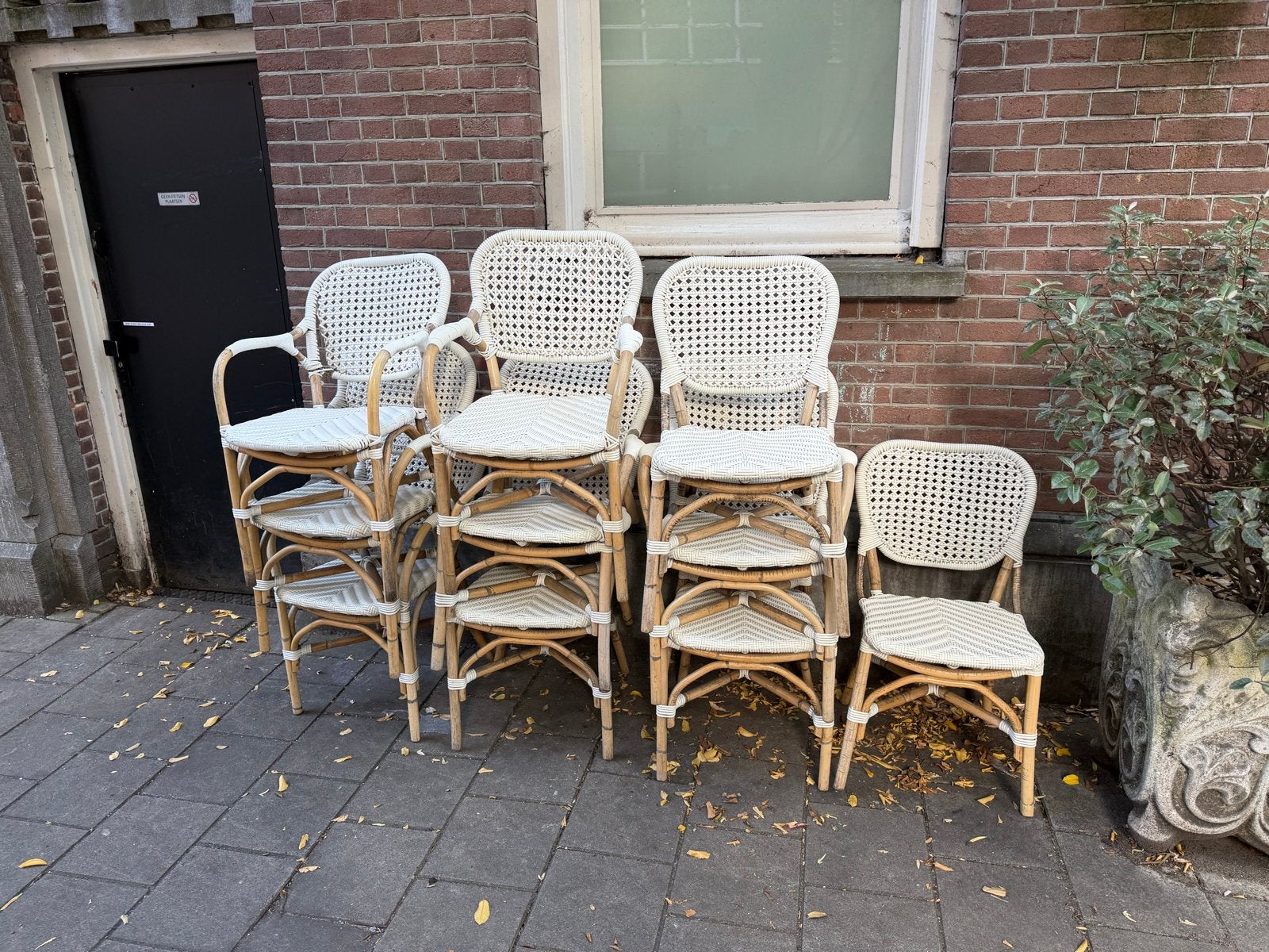 10 Terrasstoelen - Rotan/Wicker Stijl, Tuin en Terras, Ophalen, Gebruikt, Rotan, Stapelbaar
