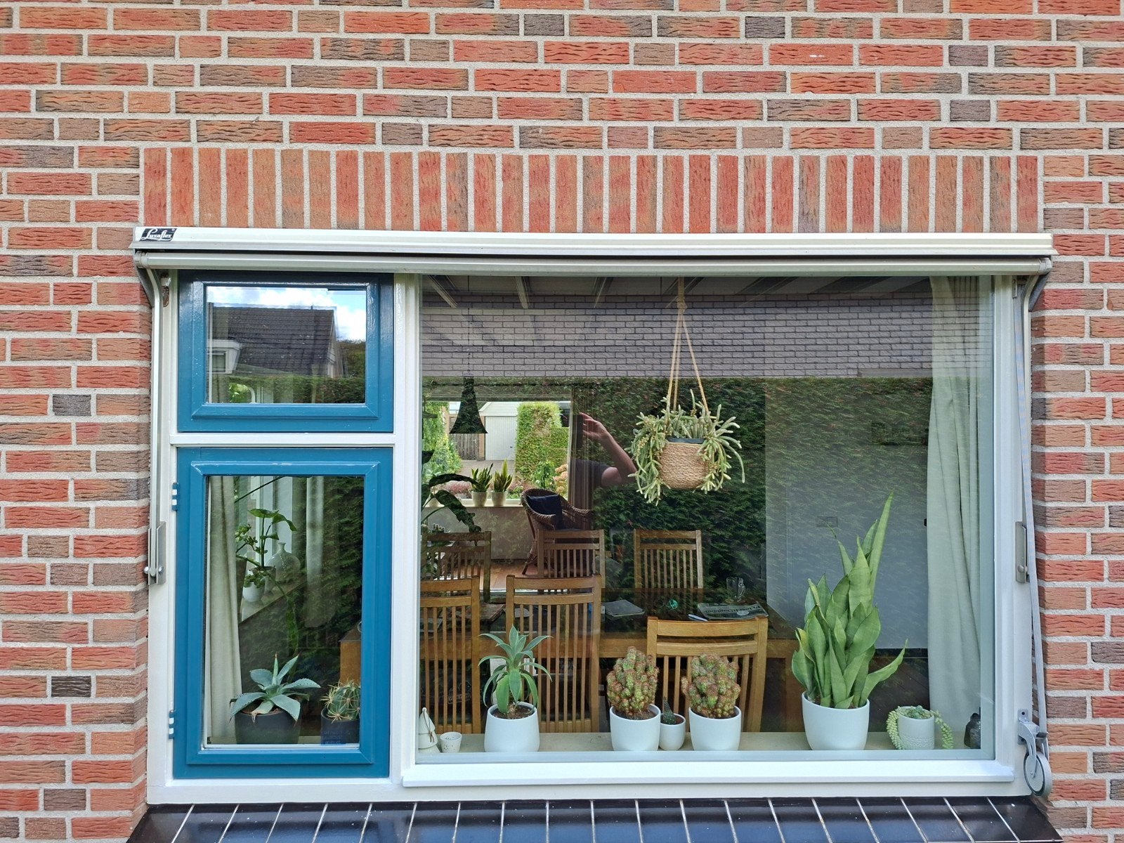 2 Luxaflex zonneschermen groen 2.20m breed met oprolautomaat, Ophalen, Gebruikt, Minder dan 250 cm, Uitvalscherm