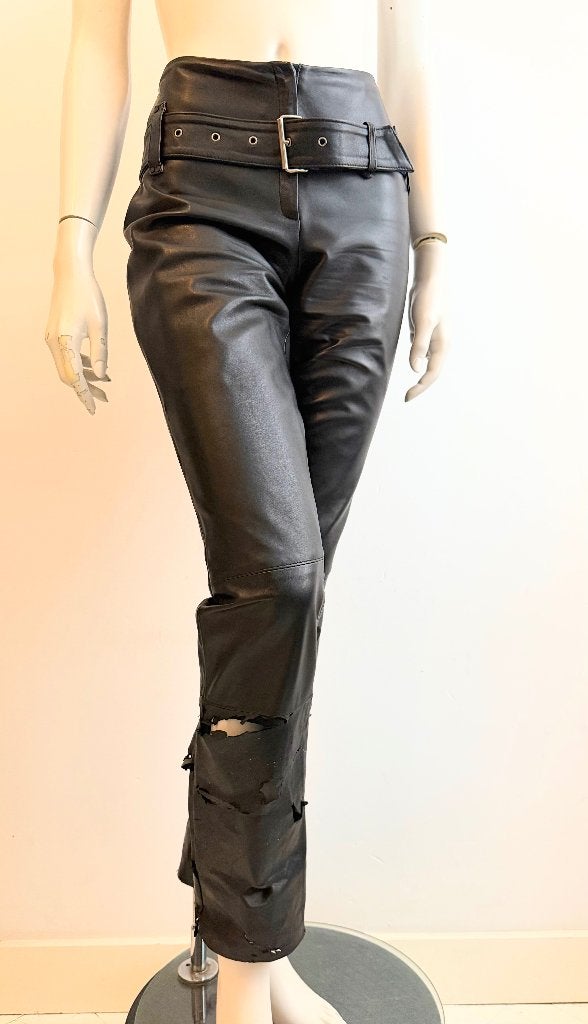 Schianto leren broek met riem 38, Maat 38/40 (M), Zwart, Ophalen of Verzenden, Zo goed als nieuw