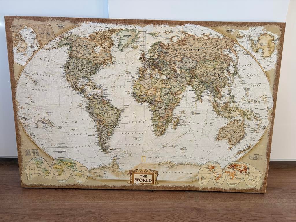 Schilderij Wereldbol op Jute - 118x78 cm, Ophalen, Zo goed als nieuw
