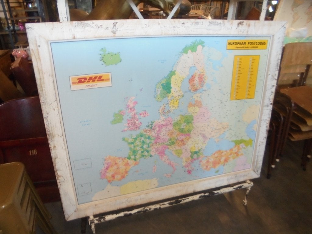 Unieke DHL Postcode Wereldkaart In fraaie oude houten lijst, Ophalen, Aardrijkskunde