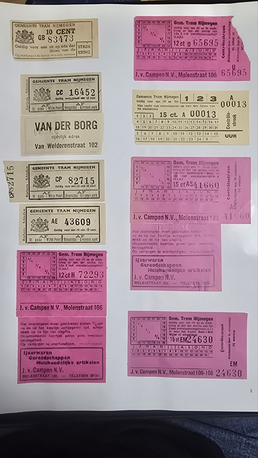 12 oude tramkaartjes Nijmegen, Verzenden, Gebruikt, Bus of Metro
