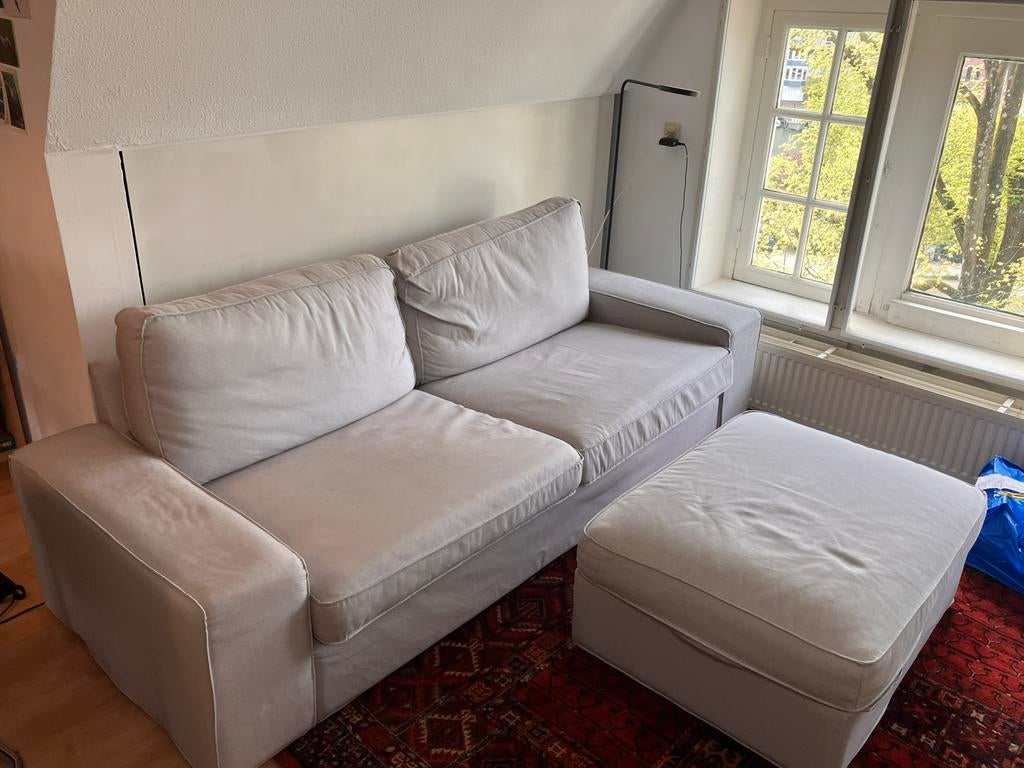 Bank Ikea Kivik 3-zits lichtgrijs, Ophalen, 75 tot 100 cm, Zo goed als nieuw, Rechte bank