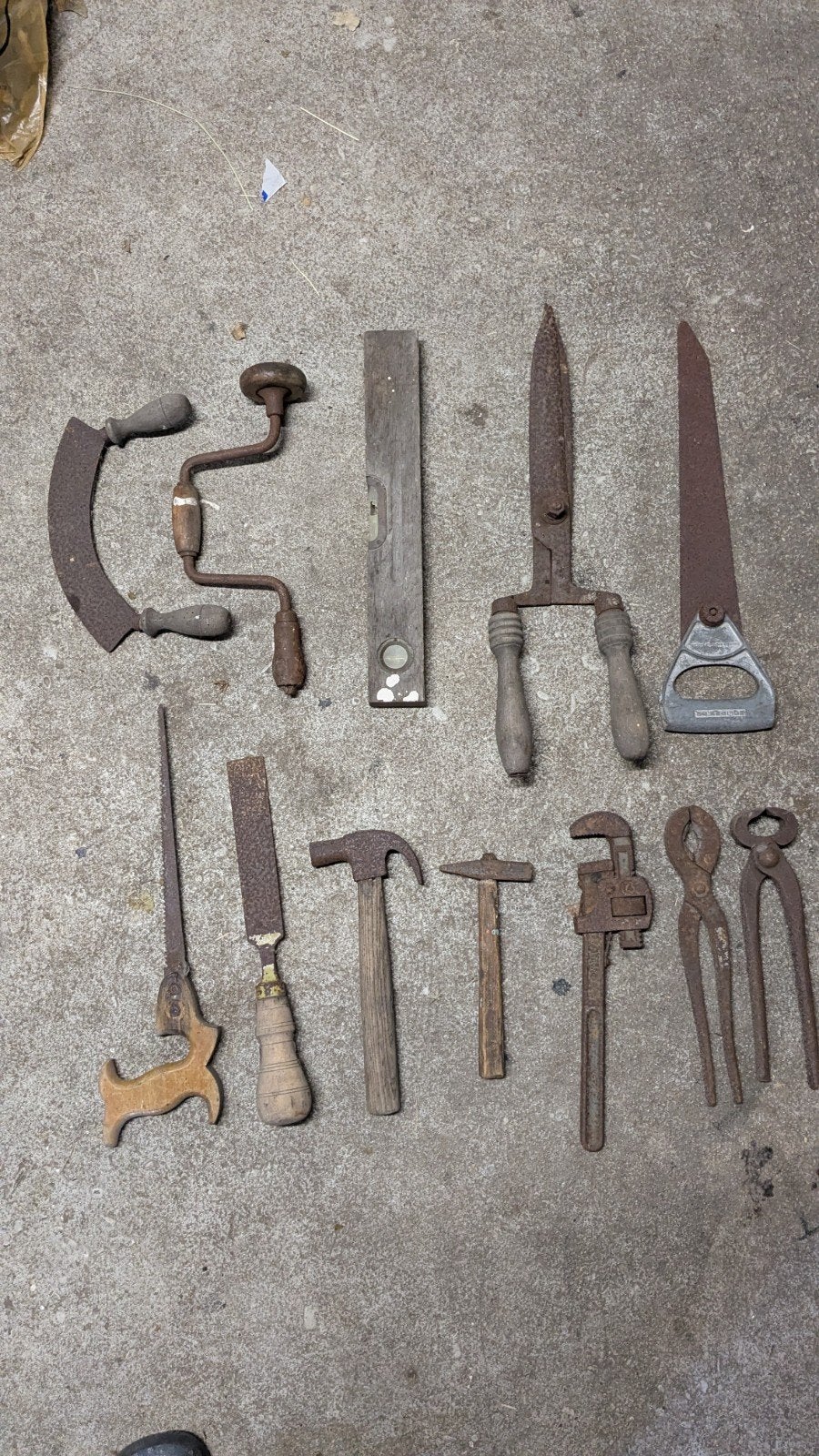 Vintage roestig gereedschap voor decoratie, Ophalen