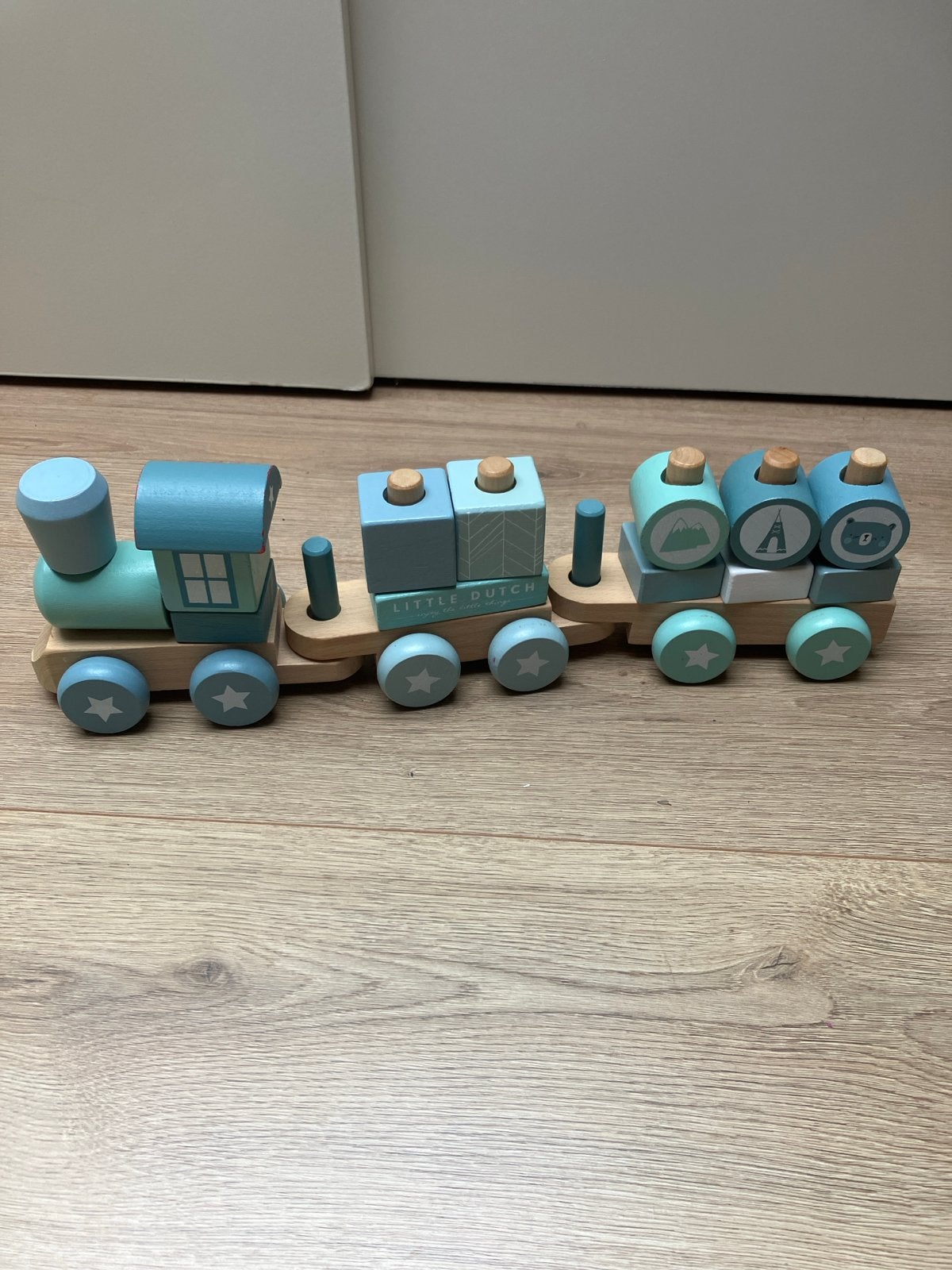 Little Dutch Houten Trein - Blauw/Mintgroen, Ophalen of Verzenden, Gebruikt, Duw- of Trekspeelgoed