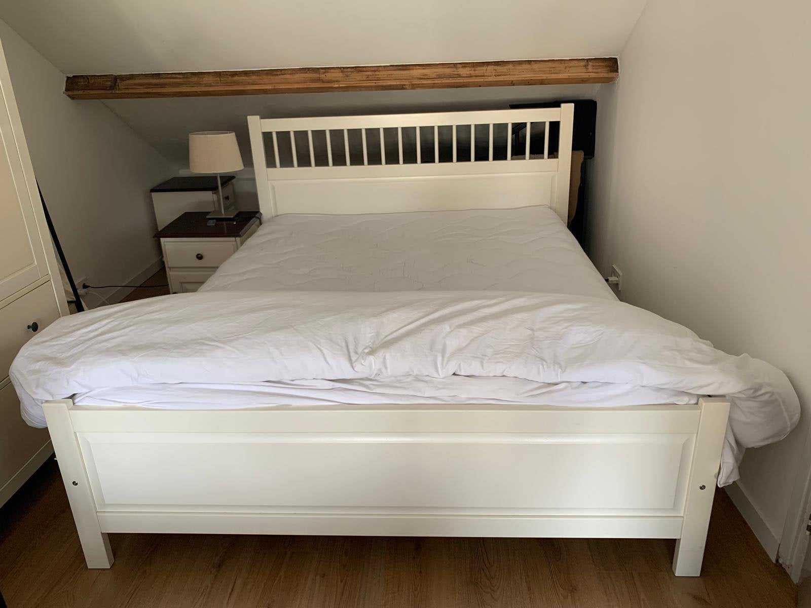 Ikea Hemnes bedframe 160 cm breed, Ophalen, Gebruikt, Wit, Tweepersoons