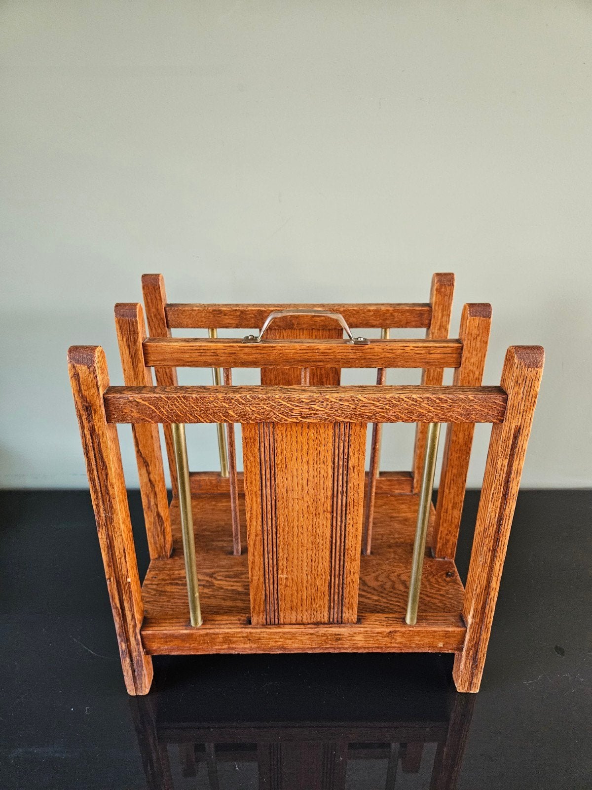 Vintage Art Deco eiken lectuurbak met messing details, Ophalen of Verzenden, Gebruikt