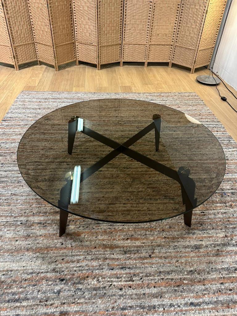 Minotti Kirk Cross Salontafel Glas | NP: €4.500, Minotti, Rond, Ophalen of Verzenden, Glas