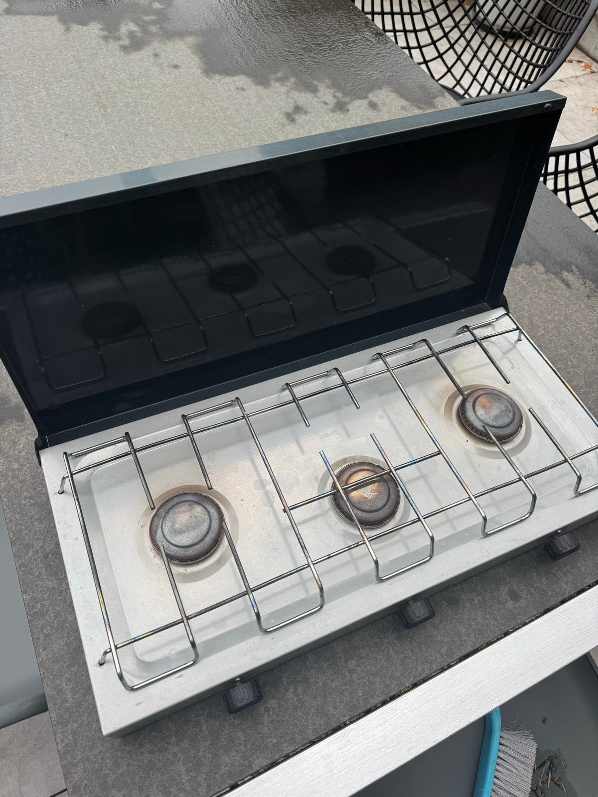 Camping kooktoestel 3-pits gasfornuis 59 cm x 30 cm, Caravans en Kamperen, Ophalen, Gebruikt