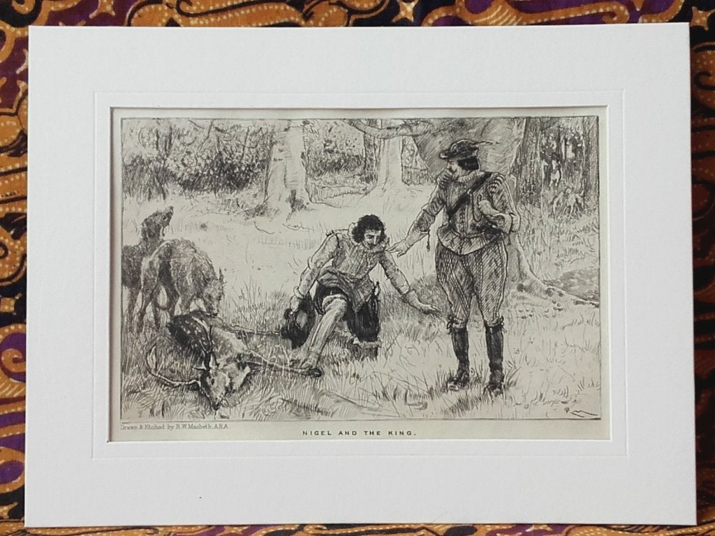 Mooie antieke ets uit Engeland van Nigel and the King., 1800 - 1899, Ets, Ophalen of Verzenden, Landschap