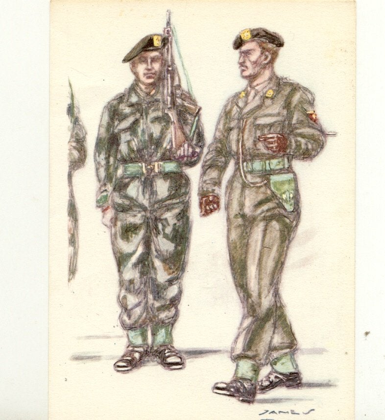 Twee ansichtkaarten Belgische uniformen, Ophalen of Verzenden, Landmacht, Overige gebieden, Foto of Poster