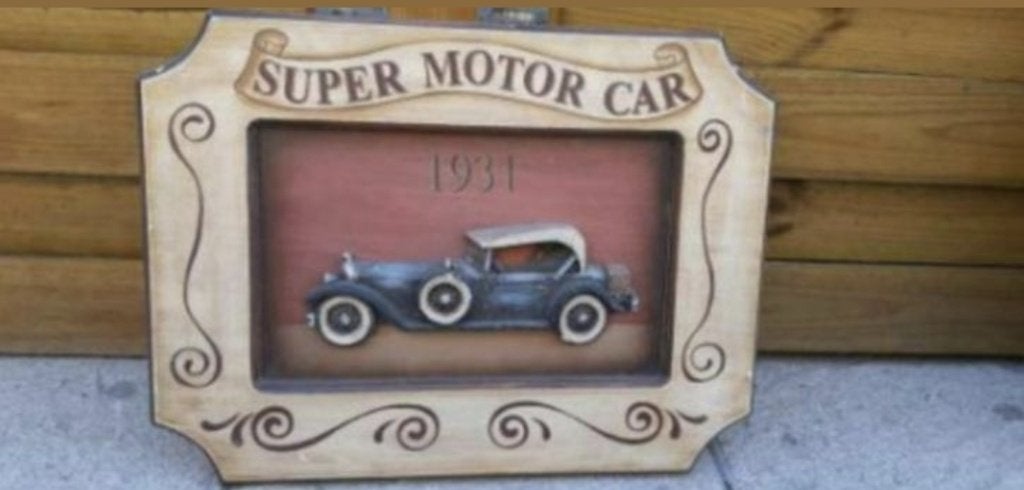 Houten pubbord in reliëf / 3D met oldtimer, Ophalen of Verzenden, Nieuw, Auto's