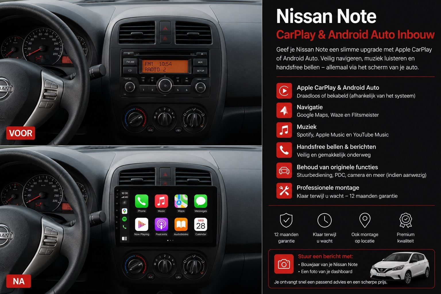 Nissan Note CarPlay & Android Auto Inbouw, Ophalen, Nieuw