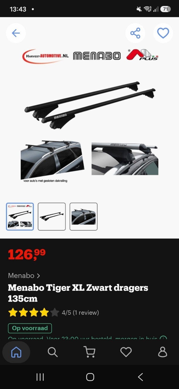 Menabo Tiger XL Zwart dragers 135cm - Nieuw in doos, Ophalen of Verzenden, Nieuw