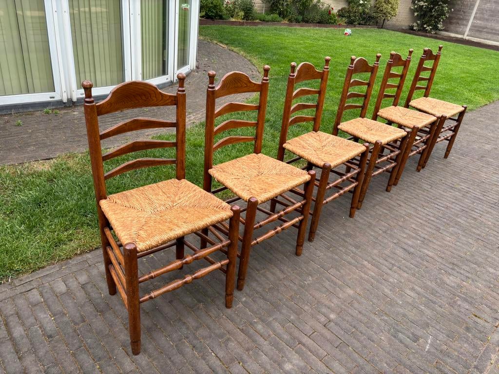 Vintage eiken Knop stoelen, 6 stuks, Ophalen