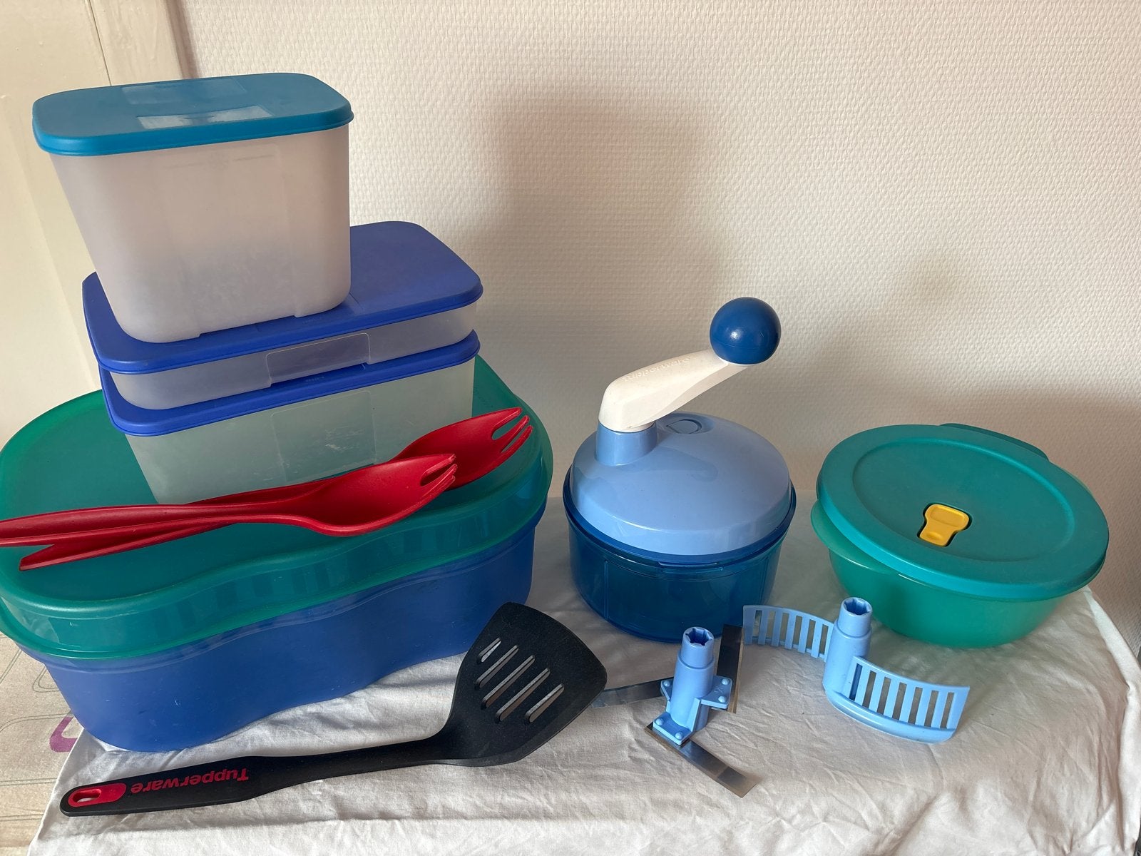 Tupperware set, Gebruikt, Bewaardoos, Blauw, Ophalen of Verzenden