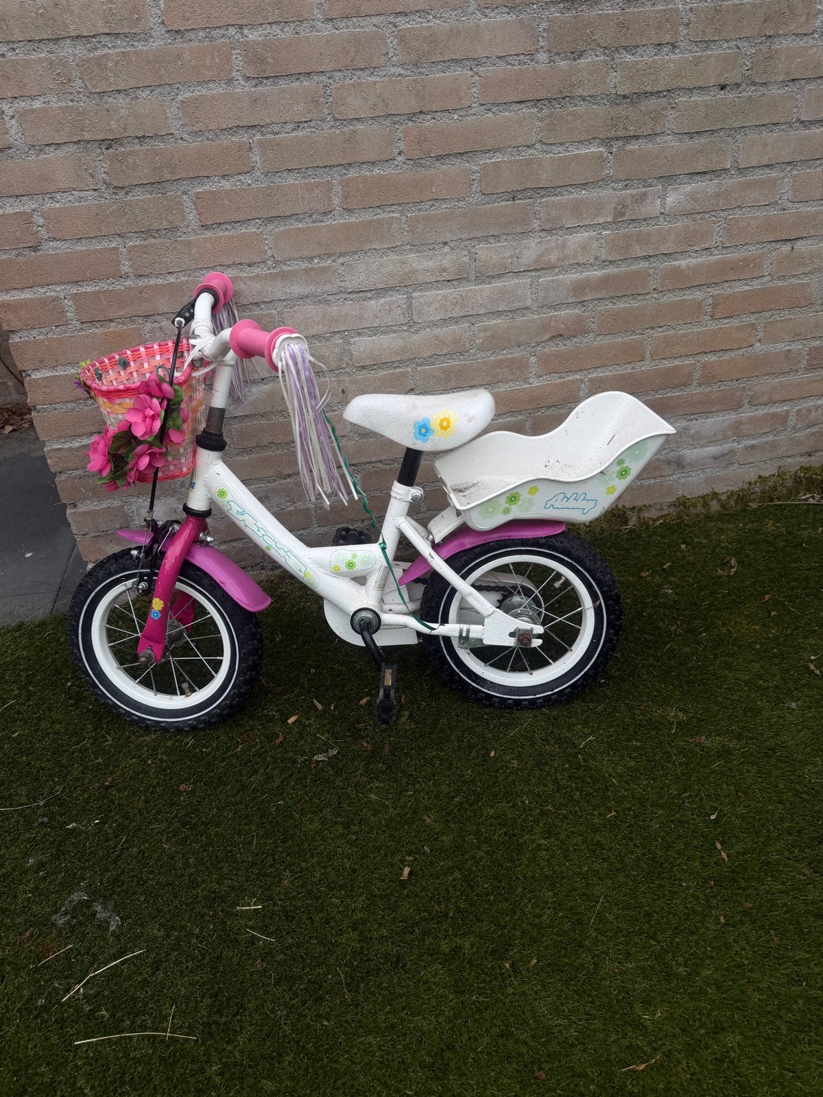 Kinderfiets met zitje en mandje, Ophalen, Gebruikt, Terugtraprem, Minder dan 16 inch