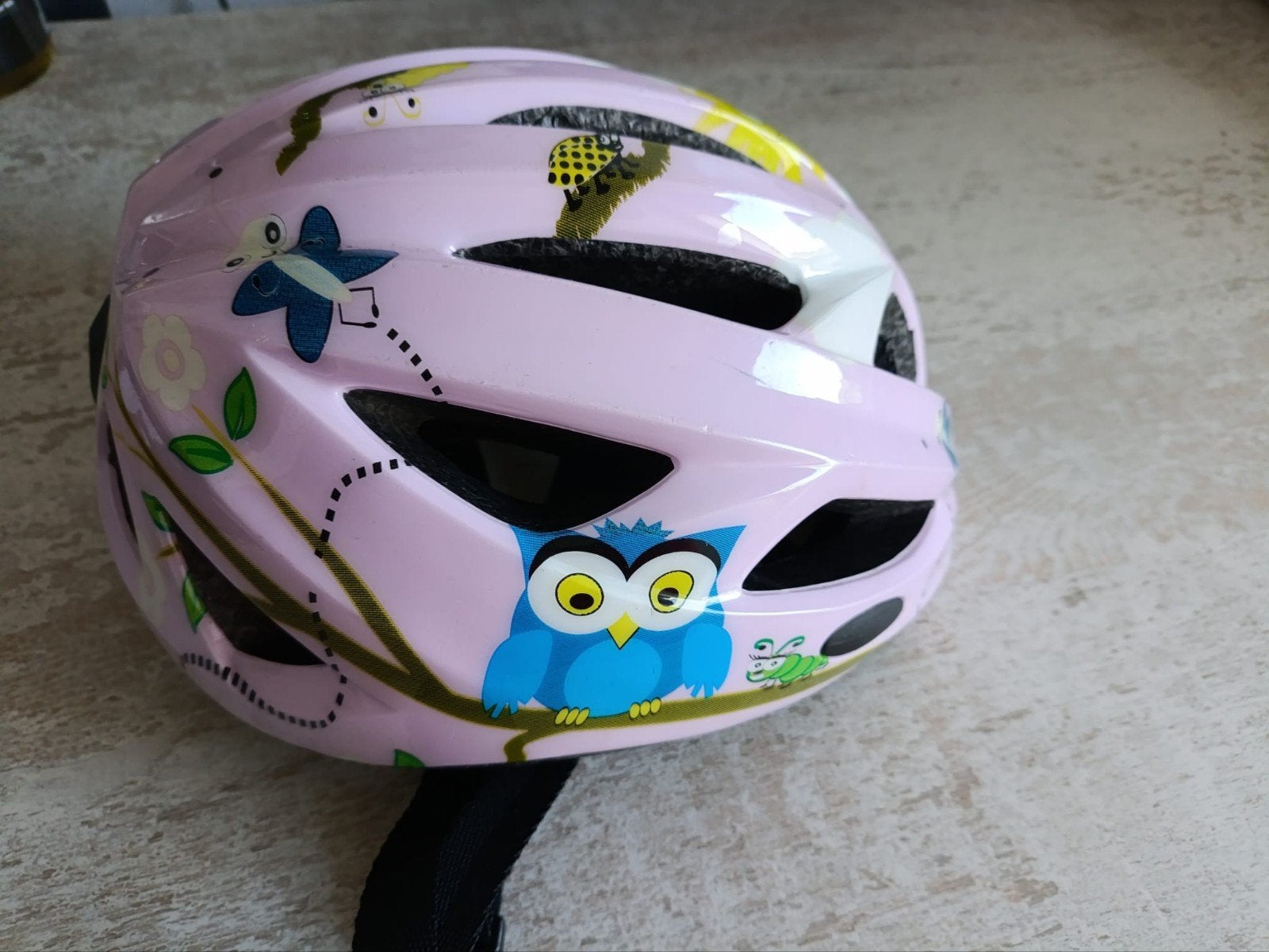 Roze kinderfietshelm met vrolijke dierenprint, Ophalen of Verzenden, Gebruikt, Overige maten, Meisje
