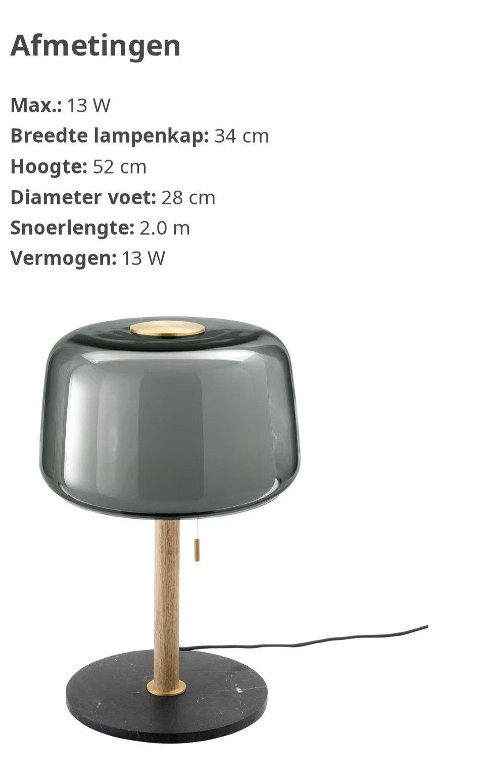 IKEA Evedal design lamp met marmeren voet, Ophalen, Zo goed als nieuw, Minder dan 50 cm