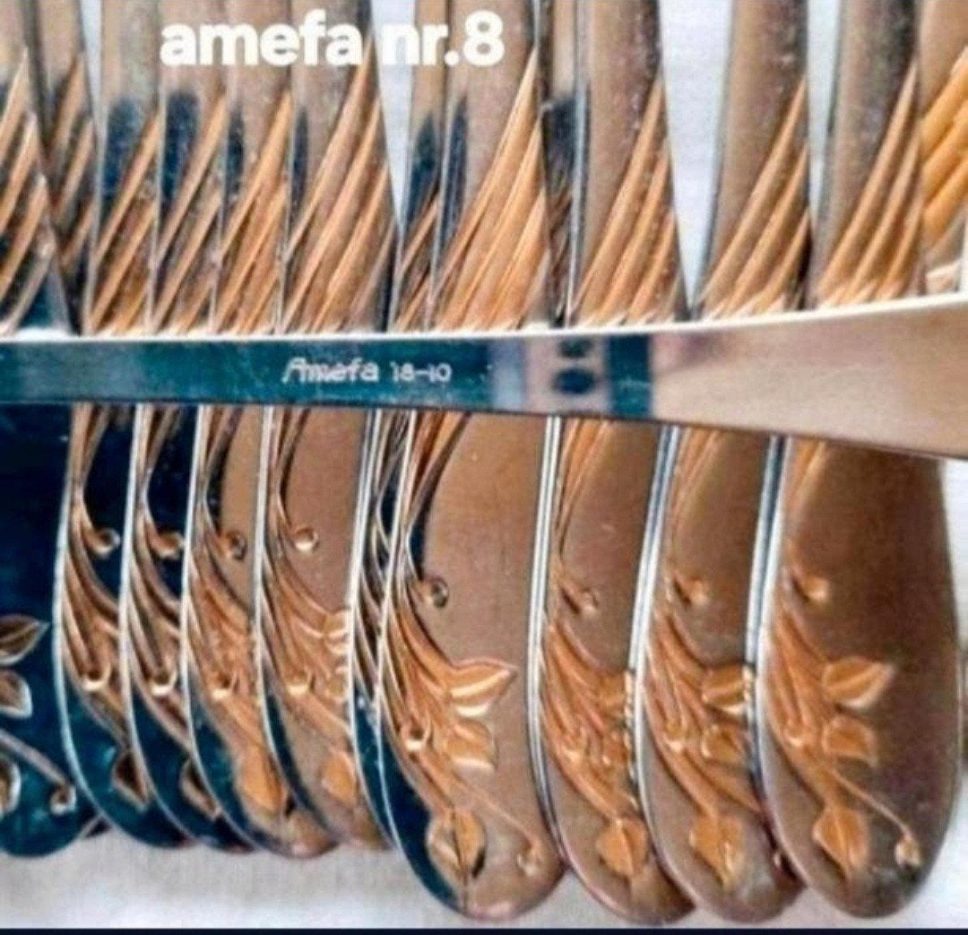 Blinkend Amefa 18/10 relief gouden versieringen blaadjes, Ophalen of Verzenden