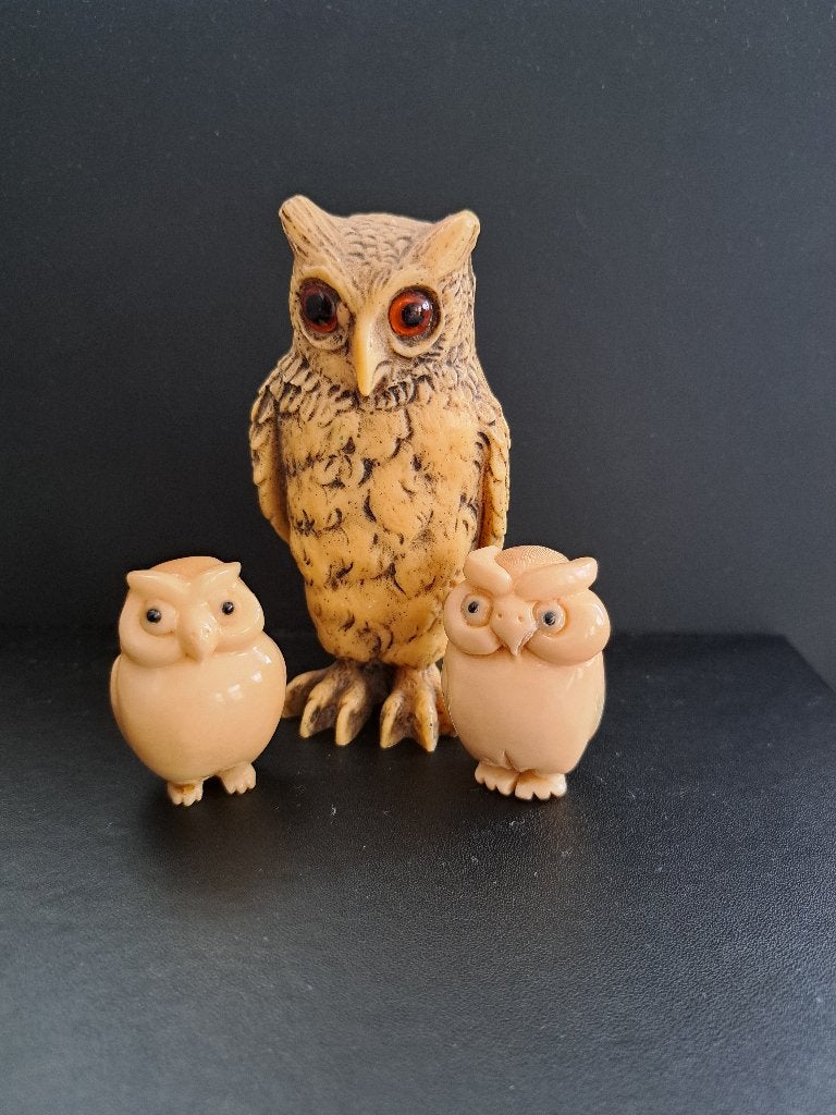 Uilen beeldjes set - Grote uil met twee kleintjes, Ophalen of Verzenden, Zo goed als nieuw, Dier