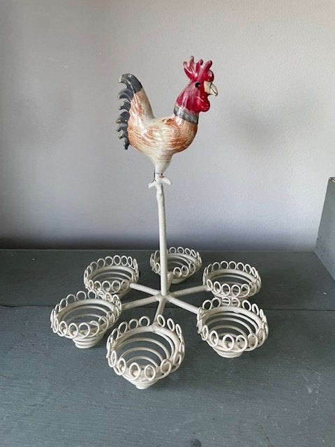 Vintage eiermandje van metaal. Haan / kip decoratie Pasen., Antiek en Kunst, Ophalen