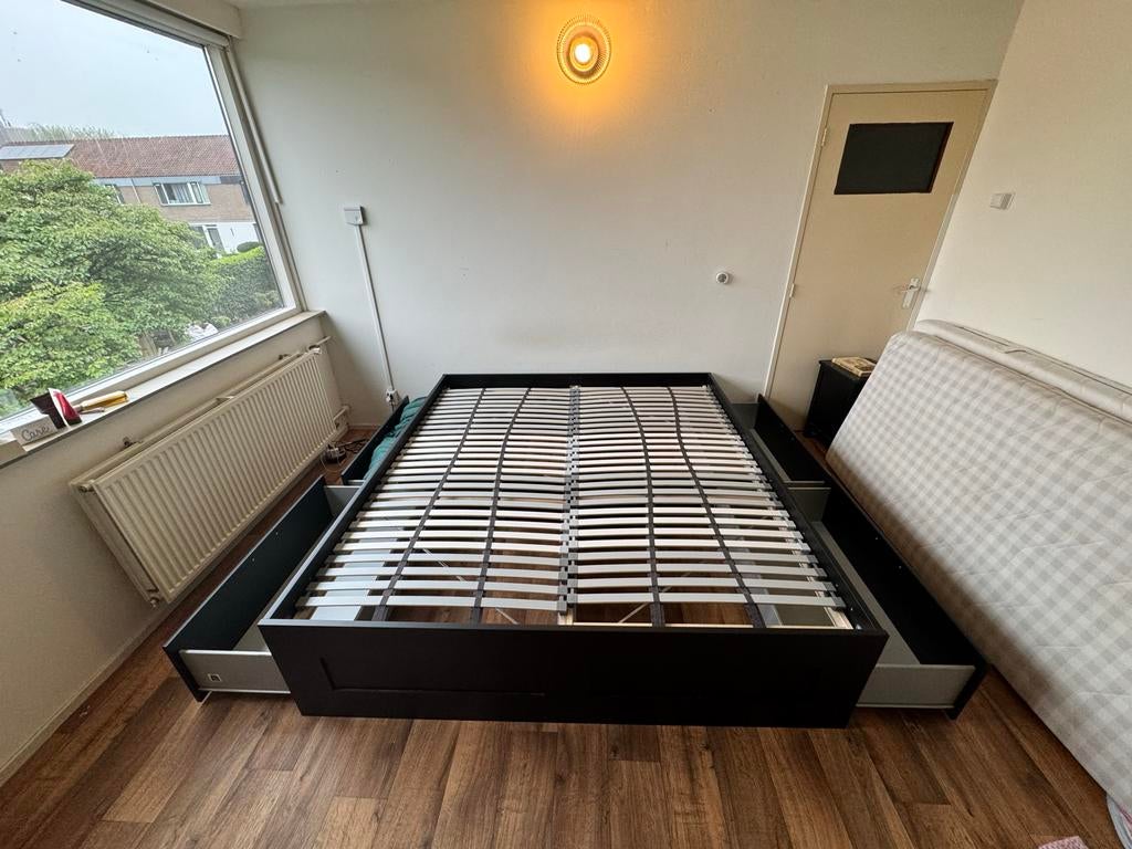 IKEA Brimnes bed 180x200 met lattenbodem en lades, Huis en Inrichting, Slaapkamer | Bedden, Ophalen, Zwart, Tweepersoons, Zo goed als nieuw