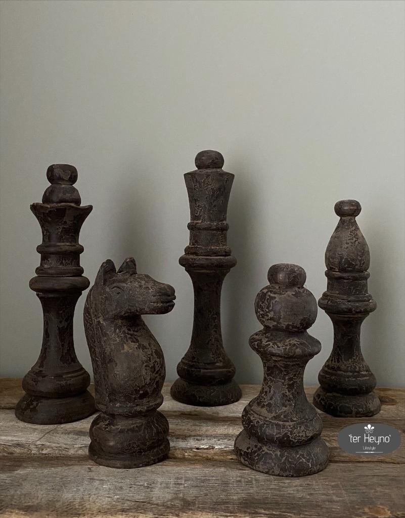Houten schaakset 5 delig set oud hout stoer sober landelijk, Verzenden, Nieuw, Hout, Landelijk