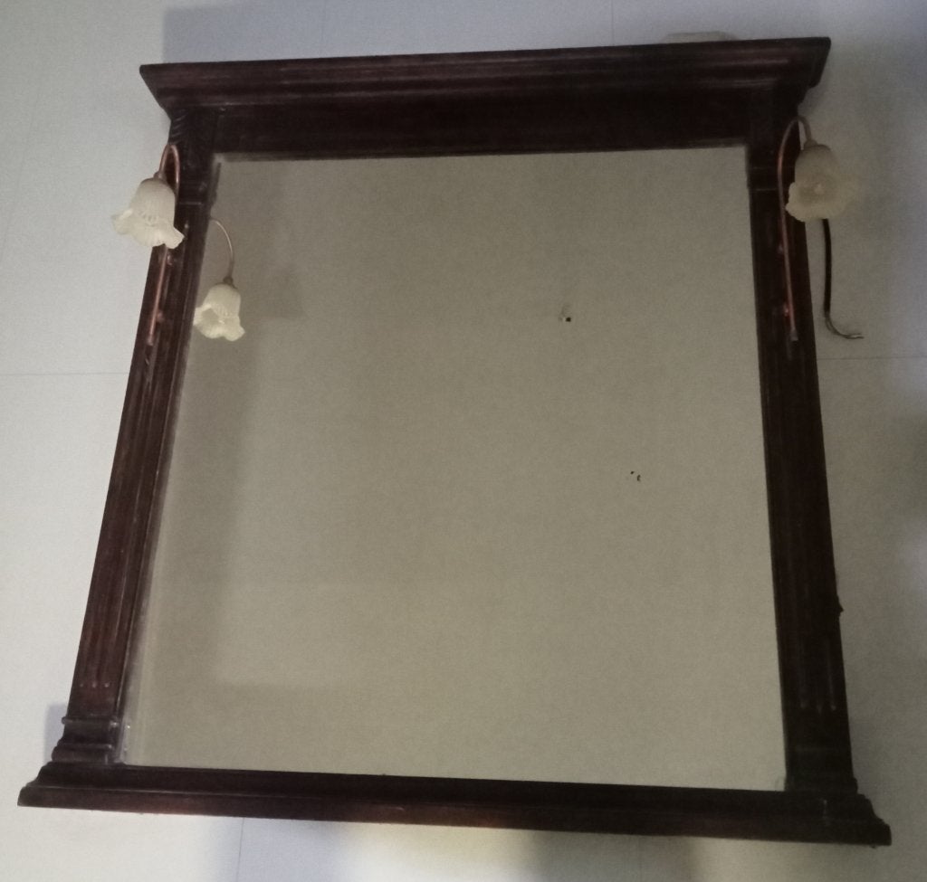 BROCANTE SPIEGEL MET 2 KELK LAMPEN, Huis en Inrichting, Woonaccessoires | Spiegels, Ophalen, Gebruikt, 75 tot 100 cm, Minder dan 100 cm