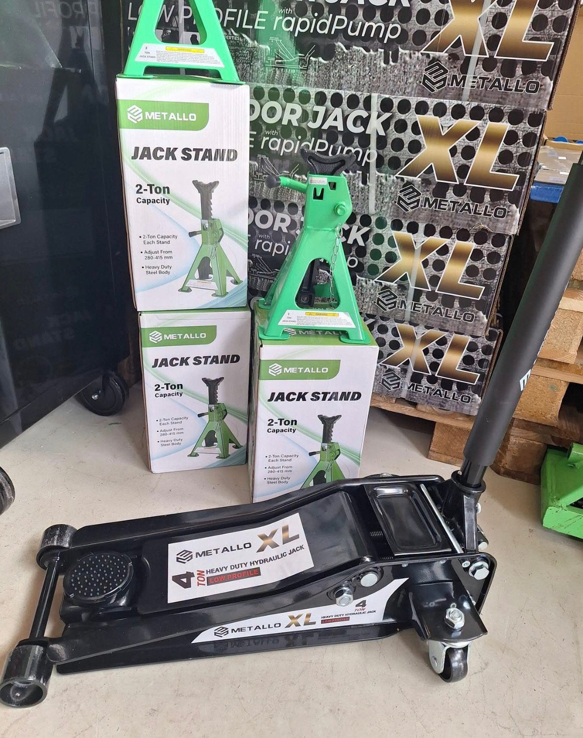 Nieuwe zware garage krik auto krik met 2 assteunen SET PRIJS, Ophalen, Nieuw, Hydraulisch, Garagekrik