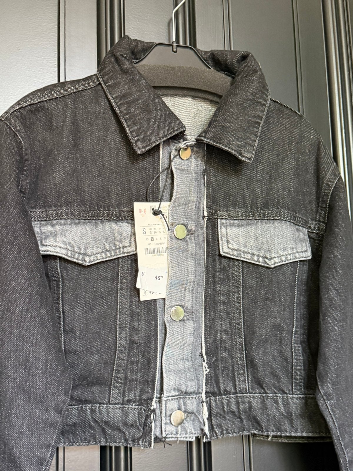 Zara grijze cropped denimjacket, jas, jasje, tweekleurig, Ophalen of Verzenden, Nieuw, Maat 36 (S), Grijs