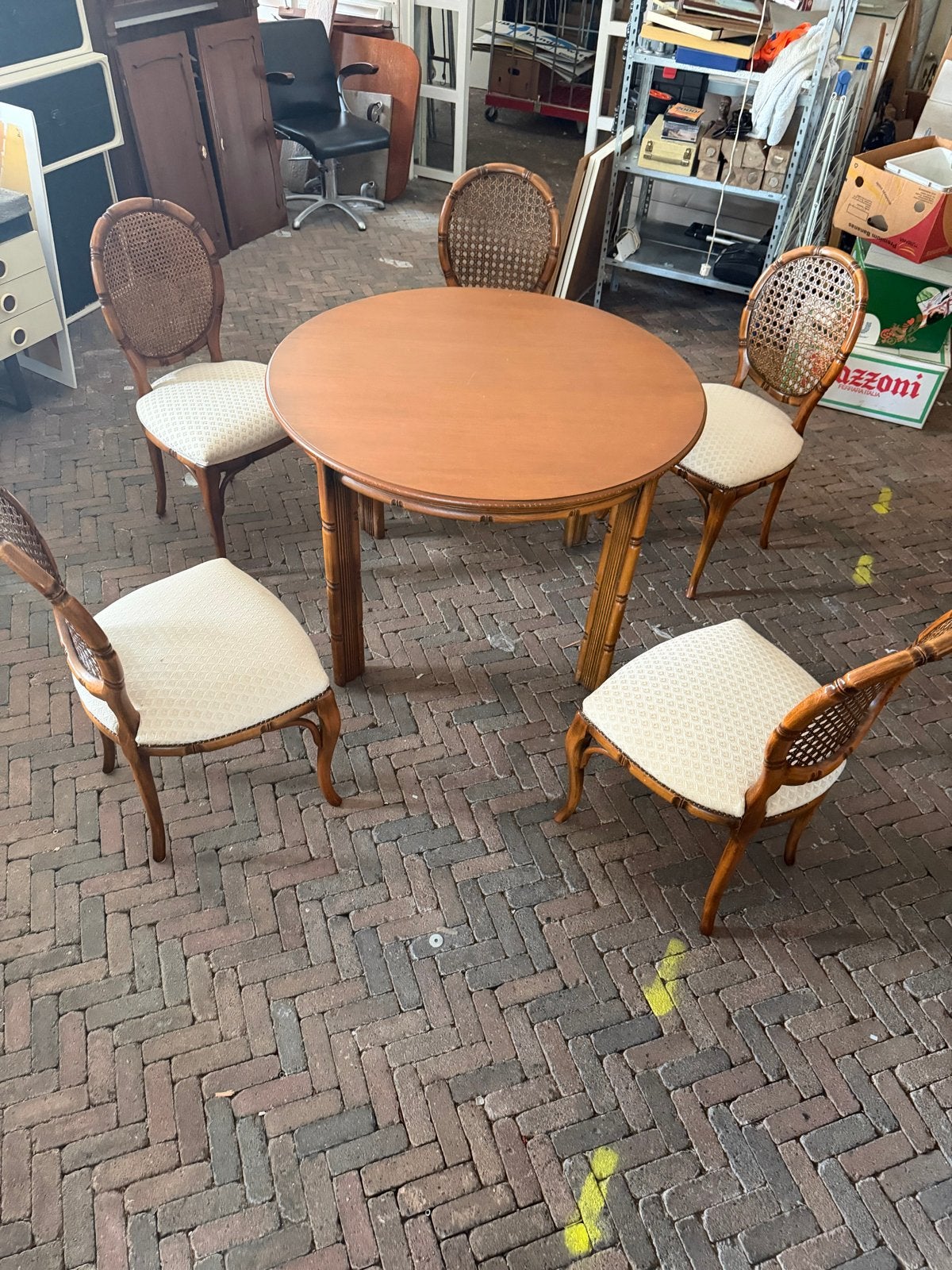 Vintage eettafel met 5 stoelen, bamboe look, Ophalen of Verzenden