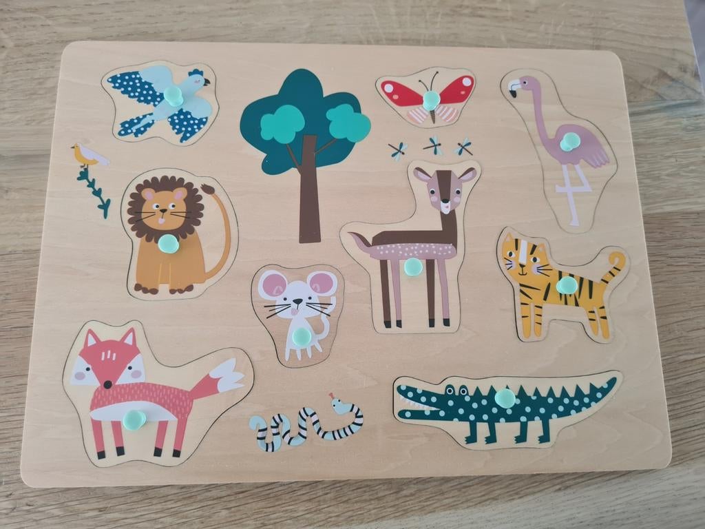 Houten Dieren Puzzel voor Kinderen - Educatief Speelgoed, 2 tot 4 jaar, Gebruikt, 10 tot 50 stukjes, Ophalen of Verzenden